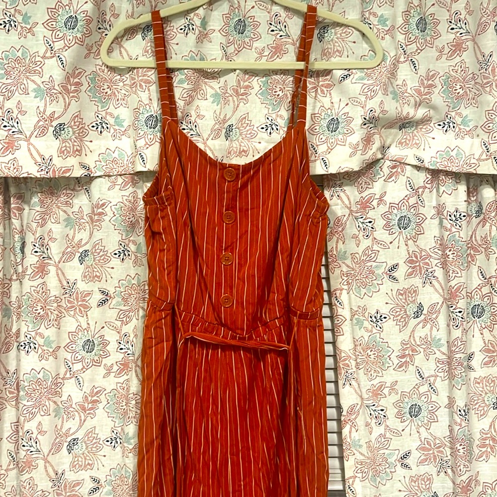 torrid Rust Orange Striped Button-Front Jumpsuit